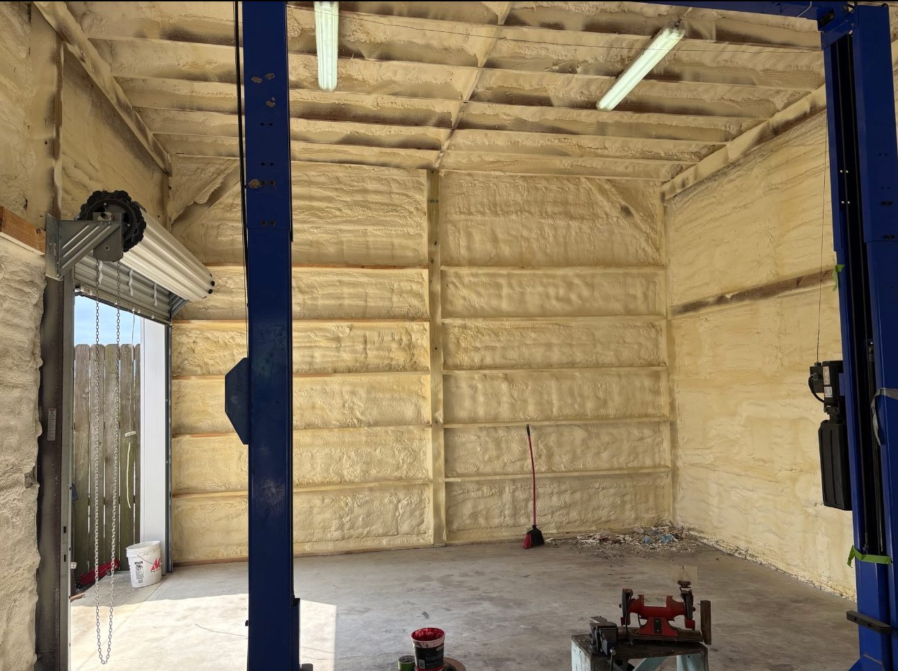 Metal building shop fully spray foamed South Louisiana